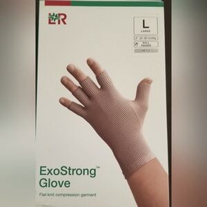 L & R EXO STRONG FLAT KNIT COMPRESSION GLOVE -LG- 20/30 mmHg- FULL FINGER- BEIGE
